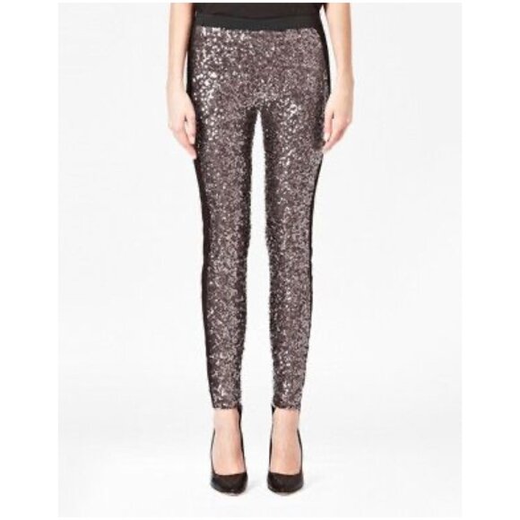 French Connection Sequin Tuxedo Leggings - Pink & Black - US6/UK10 - Picture 1 of 7